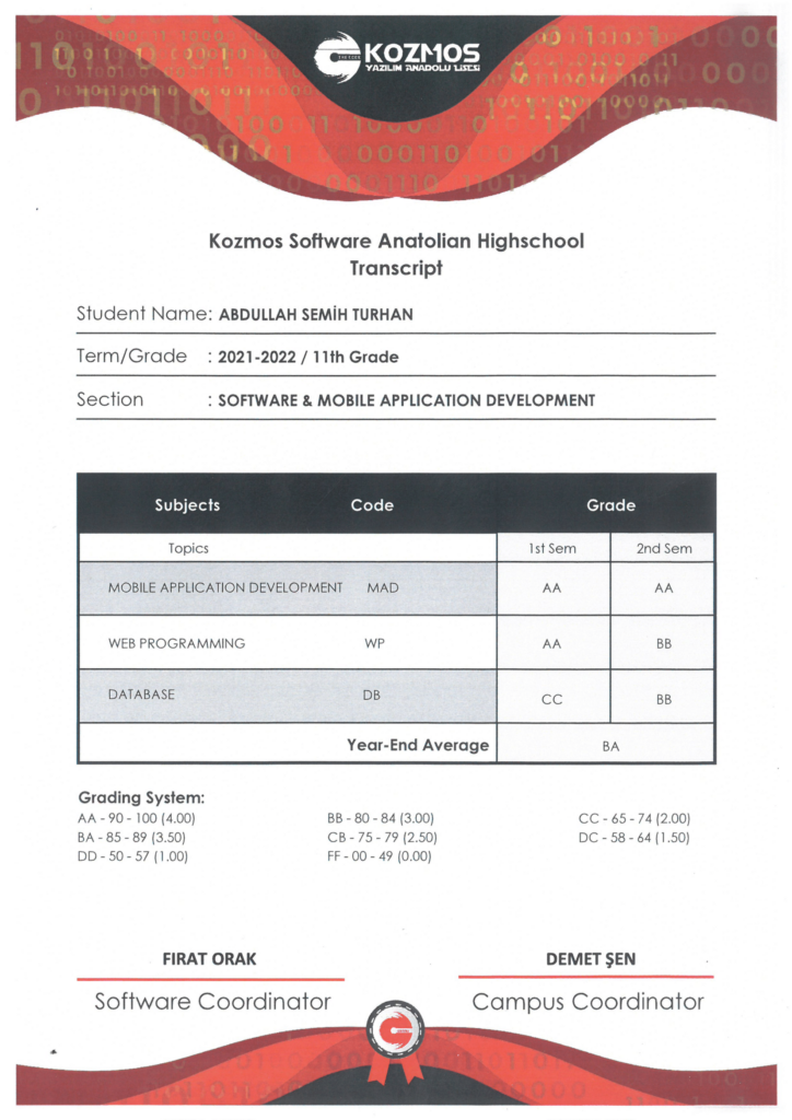 Kozmos Software Anatolian High School